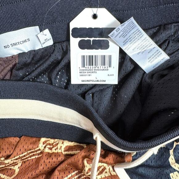 •NWT• SECRET CLUB OVERSIZED MONOGRAM
MESH SHORTS Large Gold/Brown • NEW - Picture 7 of 15